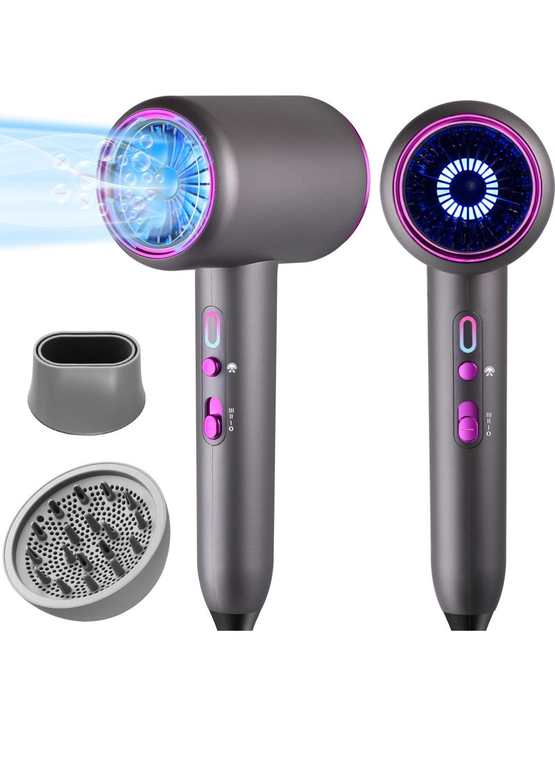 Excefore Ionic Hair Dryer 2400W with Diffuser, Professional Electric Hairdryer with Powerful AC Motor, Salon Blow Dryer with Hot/Cold Button and 3 Temperature Settings, for Women and Men (Grey) - Image 1