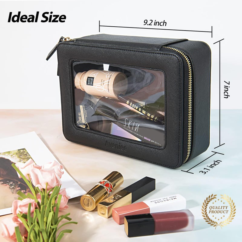 Aveniee Clear Makeup Bag Organizer,Large Travel Toiletry Bag for Women, Waterproof Cosmetic Pouch with Zippers,Car Organizers and Storage Case for Accessories,Black - Image 2