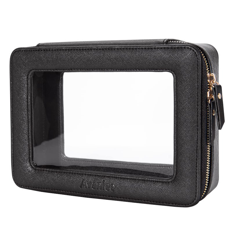Aveniee Clear Makeup Bag Organizer,Large Travel Toiletry Bag for Women, Waterproof Cosmetic Pouch with Zippers,Car Organizers and Storage Case for Accessories,Black - Image 1