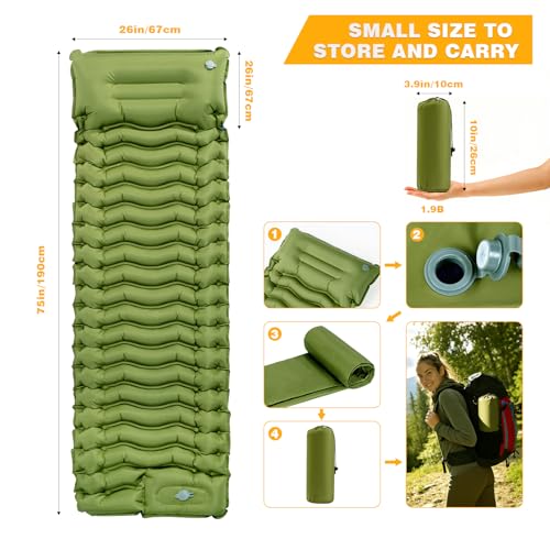 FrutPunch Camping Sleeping Pad Ultralight Camping Mat with Pillow Builtin Foot Pump Inflatable Sleeping Pads Compact for Camping Backpacking Hiking Traveling Tent Single - Image 3