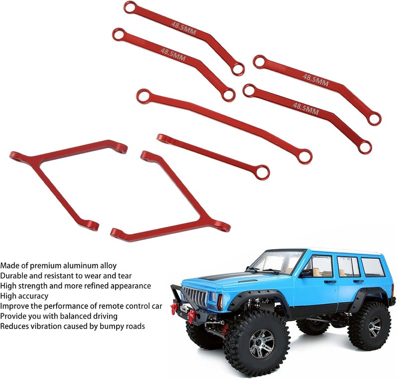 klarako High Clearance Chassis Links Set, 1: 24 Scale Aluminum Alloy RC Suspension Links Rod Linkage Kit RC Rod Linkage Kit RC Upgrades Parts Accessories for FMS FCX24 1/24 RC Crawler Car(Red) - Image 4