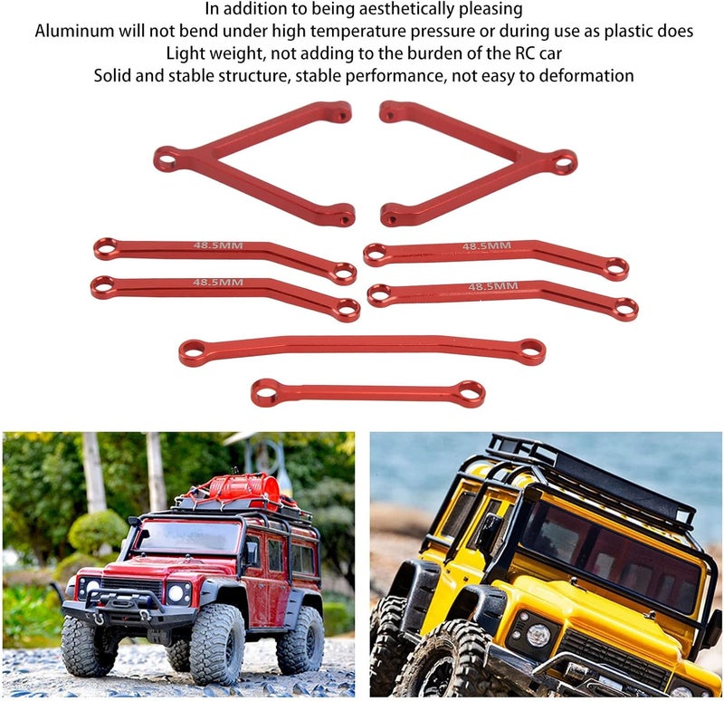 klarako High Clearance Chassis Links Set, 1: 24 Scale Aluminum Alloy RC Suspension Links Rod Linkage Kit RC Rod Linkage Kit RC Upgrades Parts Accessories for FMS FCX24 1/24 RC Crawler Car(Red) - Image 3