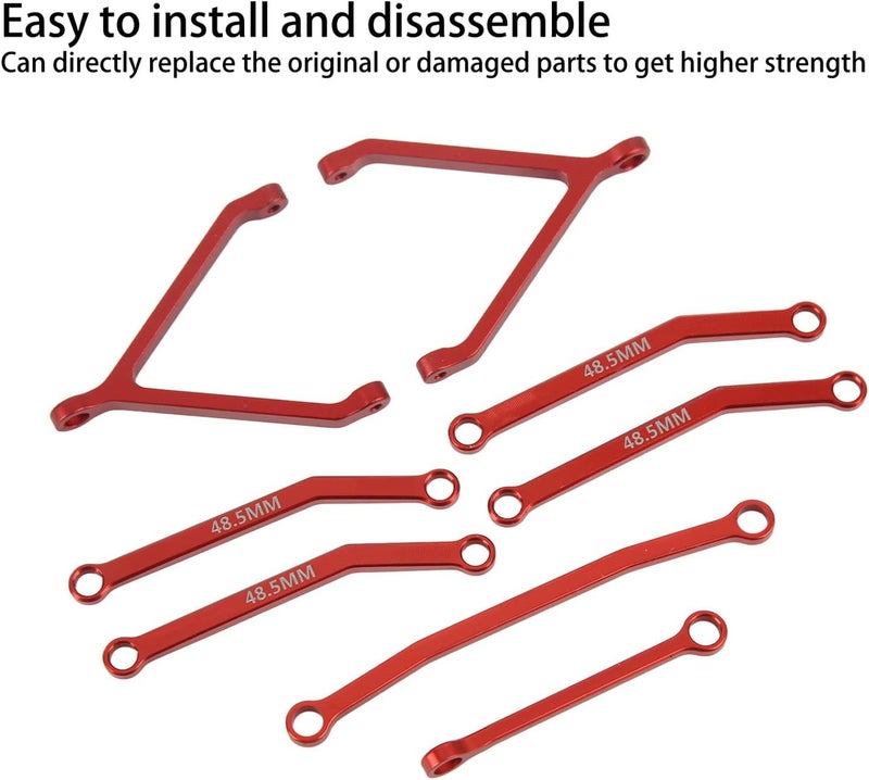 klarako High Clearance Chassis Links Set, 1: 24 Scale Aluminum Alloy RC Suspension Links Rod Linkage Kit RC Rod Linkage Kit RC Upgrades Parts Accessories for FMS FCX24 1/24 RC Crawler Car(Red) - Image 5