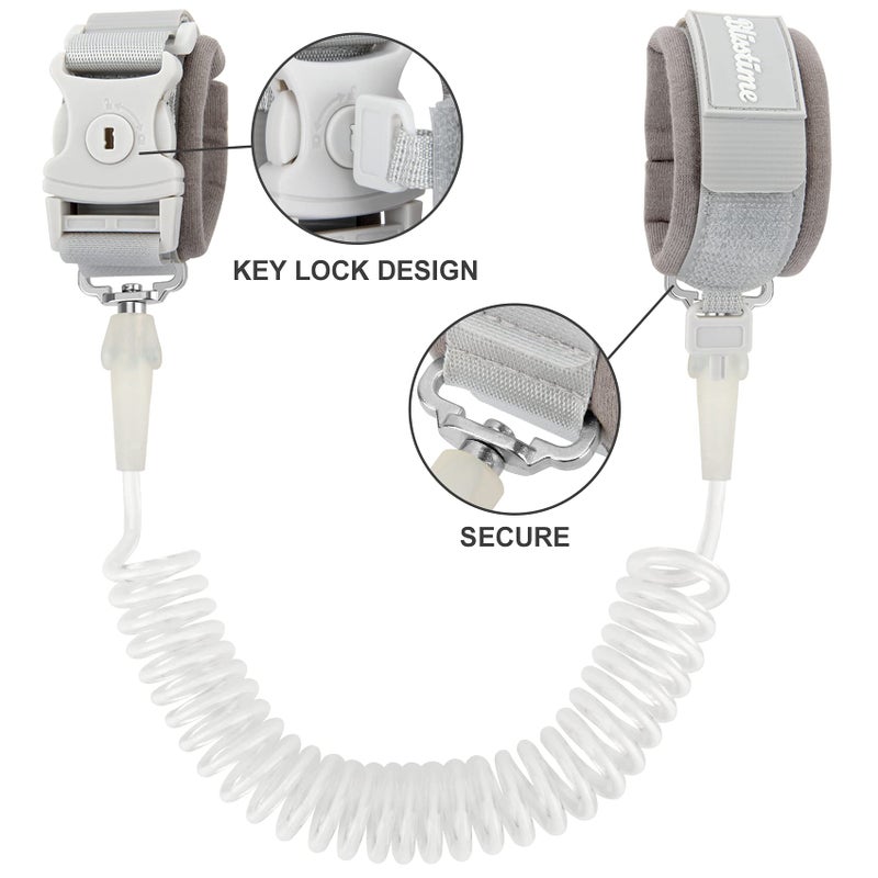 Blisstime Toddler Leash, Kid Leash Anti Lost Wrist Link with Key Lock Upgraded Baby Leash with Safety Wristband Rope for Babies Toddlers Child Kids (8.2ft/2.5m, Light Gray) - Image 2