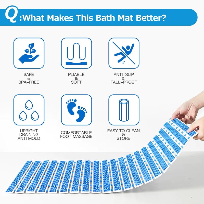 Matace Non Slip Rubber Bathtub & Shower Mat with Suction Cups, Thick Textured Surface, Fast Drain and Upright Drying Design, No Pooling Water for Better Hygiene, 27 x 16 Inch, Navy Blue - Image 2