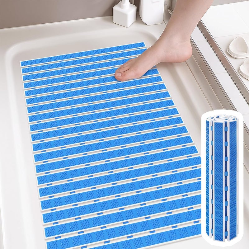 Matace Non Slip Rubber Bathtub & Shower Mat with Suction Cups, Thick Textured Surface, Fast Drain and Upright Drying Design, No Pooling Water for Better Hygiene, 27 x 16 Inch, Navy Blue - Image 1