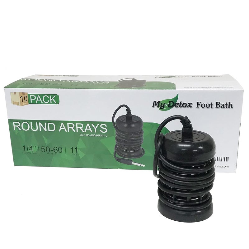 My Detox Foot Bath Store Stainless Steel Ionic Detox Aqua Arrays Cleanse Array for Ionic Detox Foot Spa Cleanse Machines with Standard 1/4 inch Plug - Black (Round - 10 Pack) - Image 1