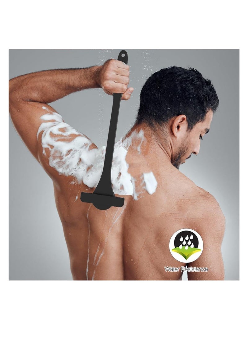 SYOSI حلاقة ظهر الجسم للرجال، ماكينة حلاقة شعر الظهر بمقبض طويل، إعدادات حلاقة 2 رطبة أو جافة، إزالة شعر الظهر وماكينات حلاقة الجسم، حلاقة DIY رطبة أو جافة، مع تقنية الشفرة الآمنة ومقبض مريح (أسود) - Image 1