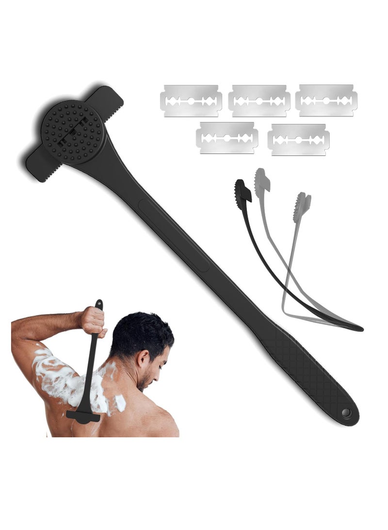 SYOSI حلاقة ظهر الجسم للرجال، ماكينة حلاقة شعر الظهر بمقبض طويل، إعدادات حلاقة 2 رطبة أو جافة، إزالة شعر الظهر وماكينات حلاقة الجسم، حلاقة DIY رطبة أو جافة، مع تقنية الشفرة الآمنة ومقبض مريح (أسود) - Image 2