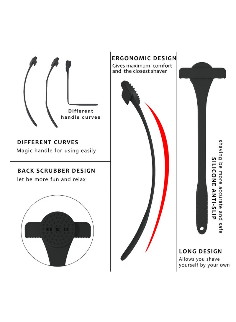 SYOSI حلاقة ظهر الجسم للرجال، ماكينة حلاقة شعر الظهر بمقبض طويل، إعدادات حلاقة 2 رطبة أو جافة، إزالة شعر الظهر وماكينات حلاقة الجسم، حلاقة DIY رطبة أو جافة، مع تقنية الشفرة الآمنة ومقبض مريح (أسود) - Image 3