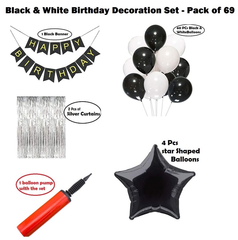 HK balloons Black & White Themed Happy Birthday Banner Decoration Kit 69 Pcs Set for Boys Husband Balloons Decorations Items Combo with Metallic Balloons - Image 2