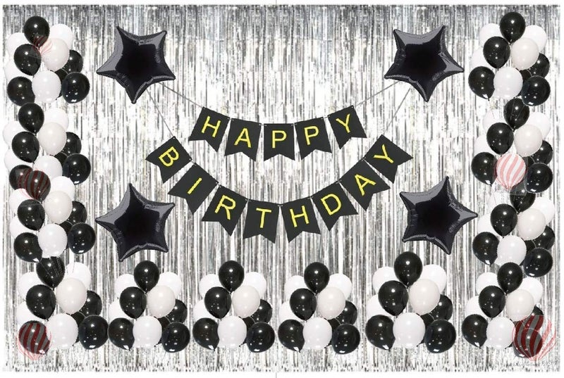 HK balloons Black & White Themed Happy Birthday Banner Decoration Kit 69 Pcs Set for Boys Husband Balloons Decorations Items Combo with Metallic Balloons - Image 1