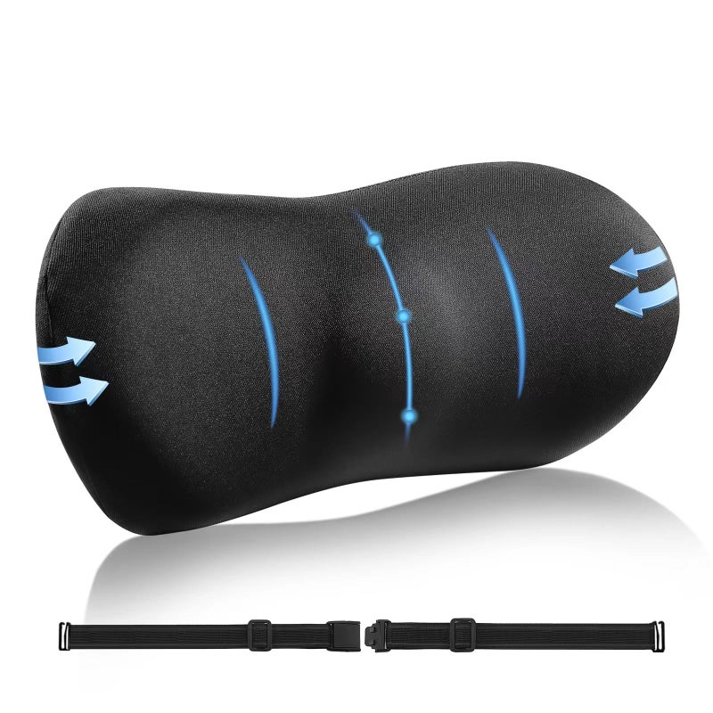 SHAKERINO Lumbar Support Pillow for Car with Dual-Gripâ„¢ Stability System | Advanced Adaptive Memory Foam Back Pillow for Lower Back Pain Relief, Ergonomic Driving Seat & Office Chair Cushion, Black - Image 1