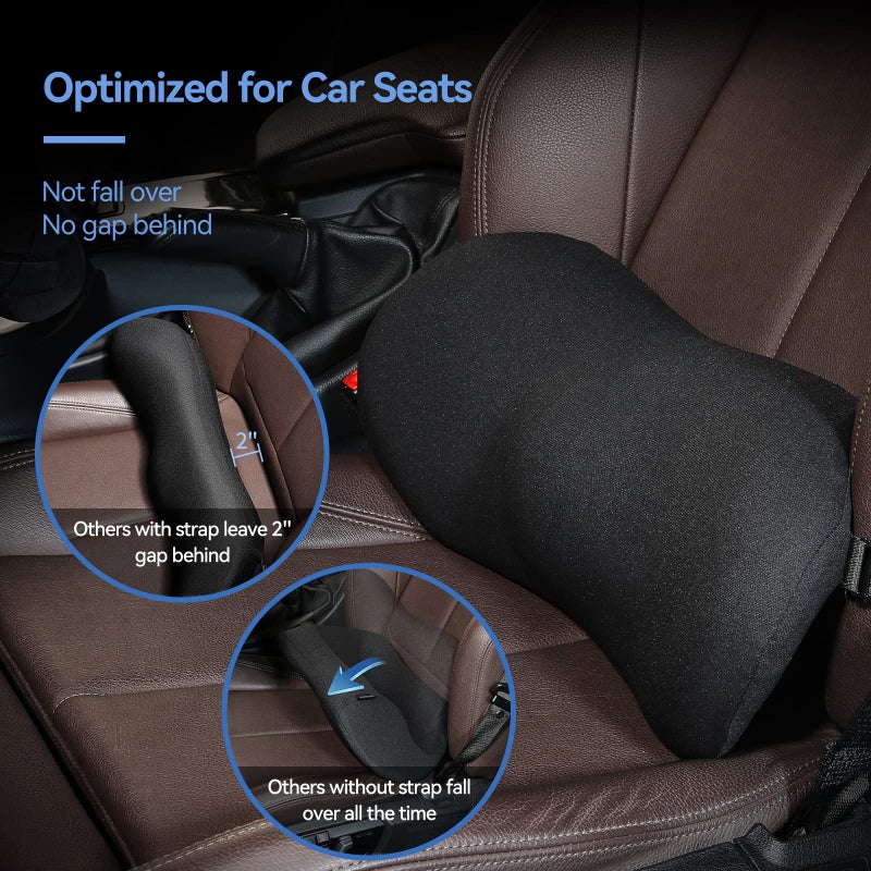 SHAKERINO Lumbar Support Pillow for Car with Dual-Gripâ„¢ Stability System | Advanced Adaptive Memory Foam Back Pillow for Lower Back Pain Relief, Ergonomic Driving Seat & Office Chair Cushion, Black - Image 3