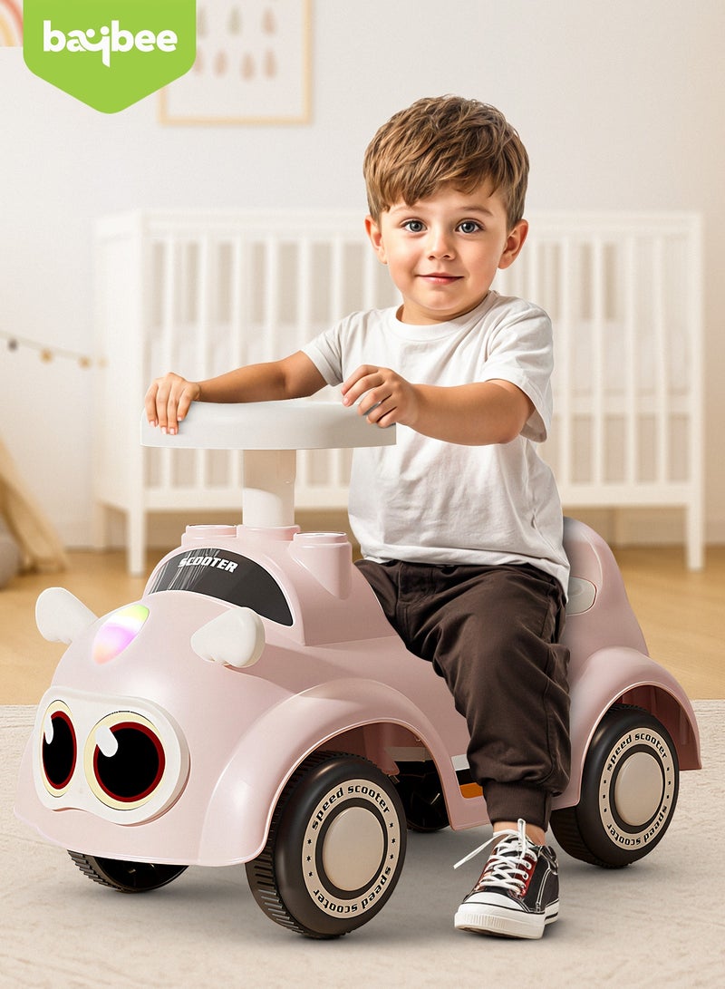 بيبي سيارة دفع للأطفال، سيارة دفع للأطفال الصغار مزودة بأضواء وموسيقى ومساحة تخزين | سيارة دفع للأطفال | سيارة دفع للأطفال الصغار من سنة إلى ثلاث سنوات، لون وردي - Image 2