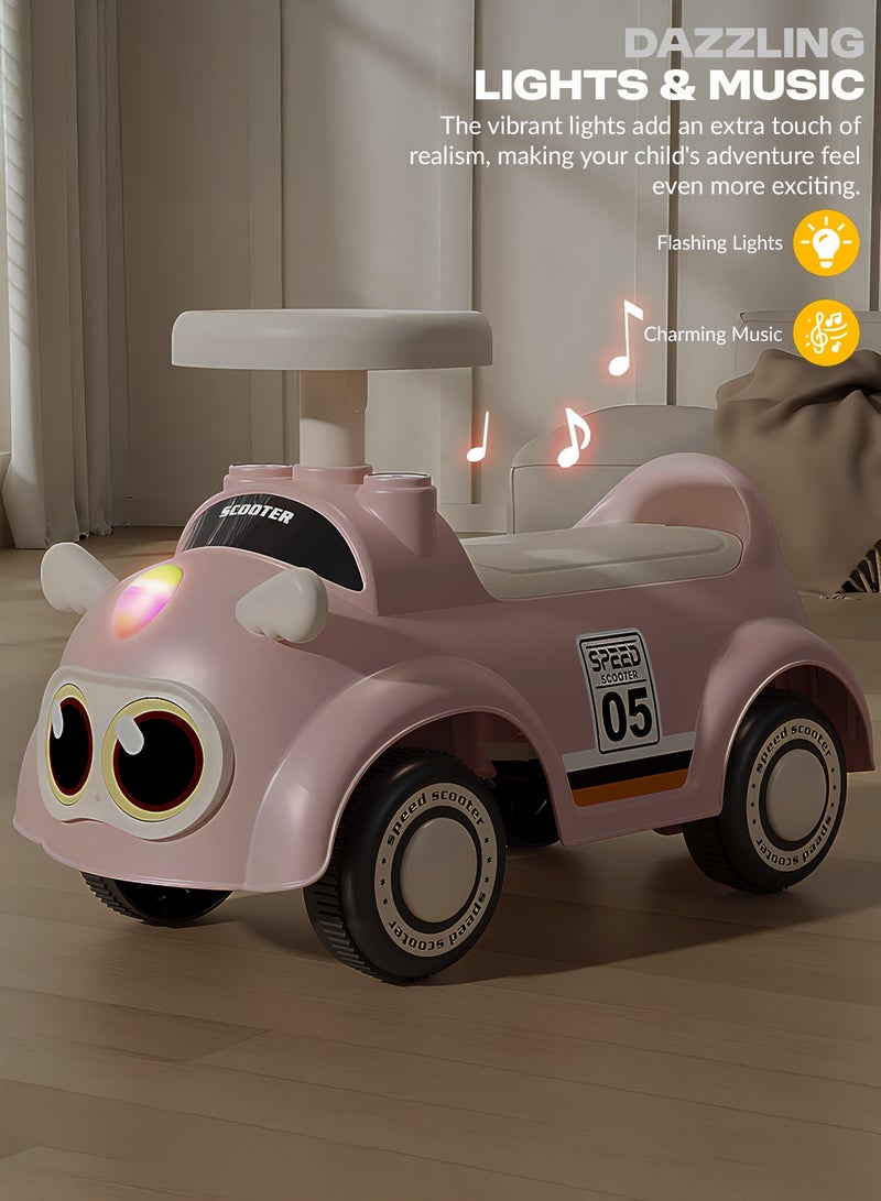 بيبي سيارة دفع للأطفال، سيارة دفع للأطفال الصغار مزودة بأضواء وموسيقى ومساحة تخزين | سيارة دفع للأطفال | سيارة دفع للأطفال الصغار من سنة إلى ثلاث سنوات، لون وردي - Image 4
