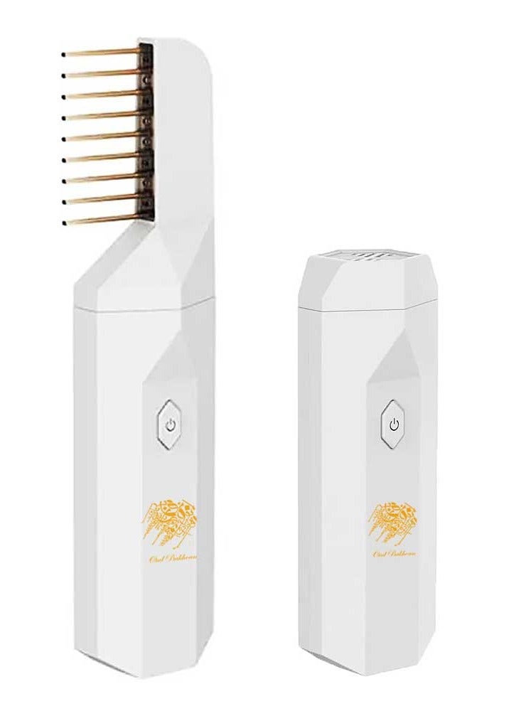 عود بخوان مبخرة كهربائية فاخرة للشعر قابلة للشحن عبر USB باللون الأبيض  - Image 1