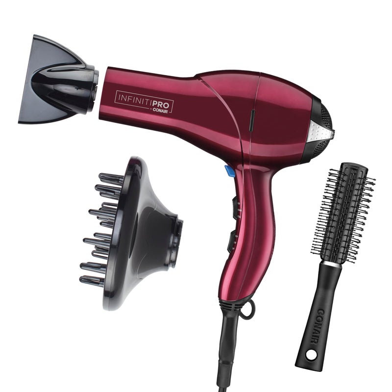 CONAIR Infiniti PRO CONAIR Hair Dryer with Diffuser  Professional AC Motor  Tourmaline Ceramic Technology Blow Dryer  Includes Concentrator and Blowout Brush    Exclusive  Burgundy - Image 1