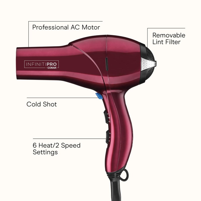 CONAIR Infiniti PRO CONAIR Hair Dryer with Diffuser  Professional AC Motor  Tourmaline Ceramic Technology Blow Dryer  Includes Concentrator and Blowout Brush    Exclusive  Burgundy - Image 2