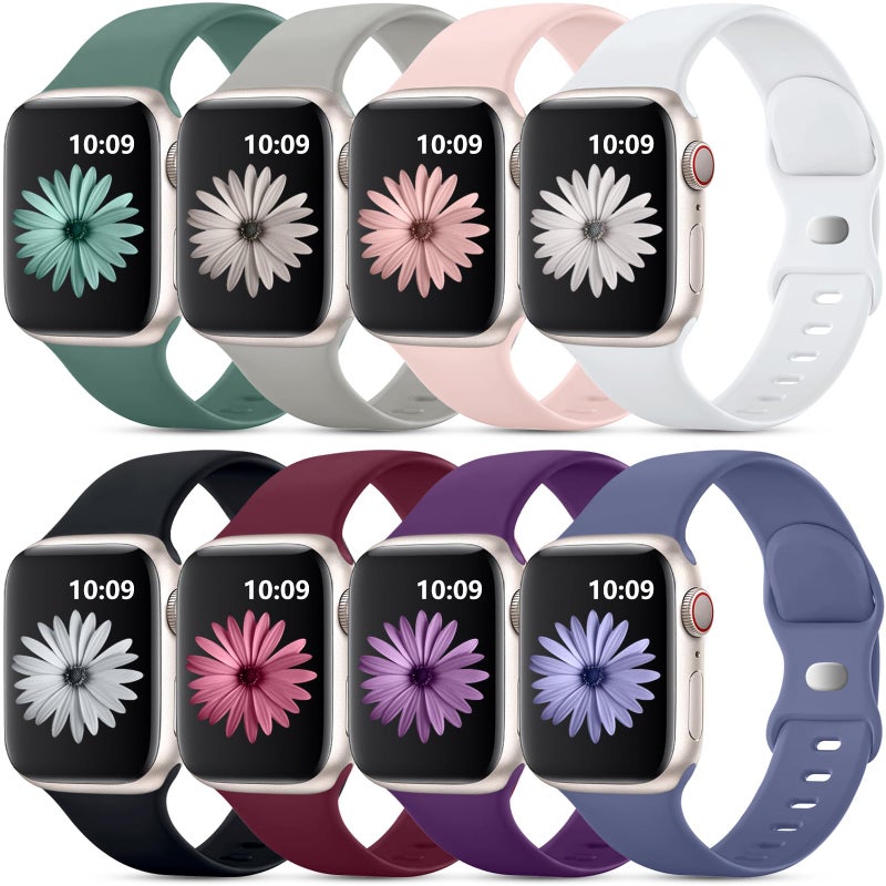 DaQin 8 Pack Sport Bands Compatible with Apple Watch Band 40mm 41mm 42mm 44mm 45mm 46mm 49mm 38mm for Women Men, Soft Silicone Waterproof Strap for iWatch Series 11 10 9 8 7 6 5 4 3 2 1 SE Ultra - Image 1