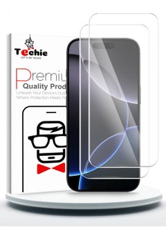 Techie 2 Pack HD Tempered Glass Screen Protector for Apple iPhone 16 Pro - Anti Reflection Anti Bubbles 9H Hardness 0.33 mm Rounded Edges Easy Installation  - Image 1