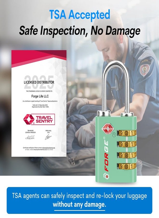 فورج أقفال فورج ذات أربعة أرقام معتمدة من إدارة أمن النقل الأمريكية (TSA) للأمتعة والسفر والنادي الرياضي والمدرسة والحقائب وحقائب الظهر وحقائب بليكان. قفل من الفولاذ المقاوم للصدأ، وأرقام سهلة القراءة. (أخضر، عبوة من قطعتين) - Image 2