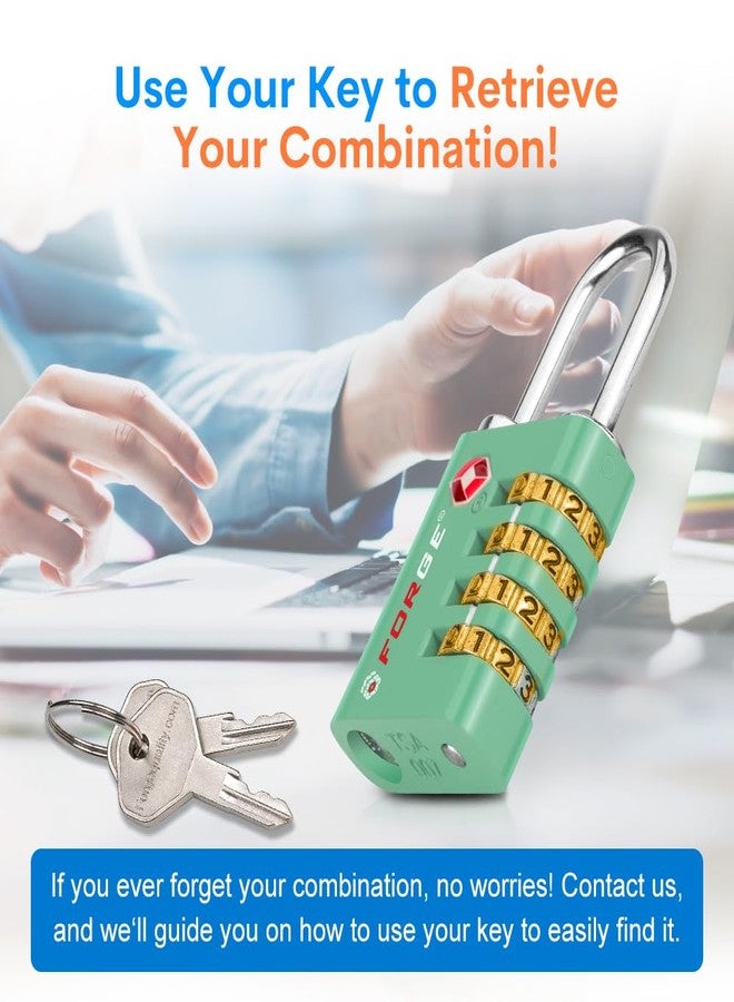 فورج أقفال فورج ذات أربعة أرقام معتمدة من إدارة أمن النقل الأمريكية (TSA) للأمتعة والسفر والنادي الرياضي والمدرسة والحقائب وحقائب الظهر وحقائب بليكان. قفل من الفولاذ المقاوم للصدأ، وأرقام سهلة القراءة. (أخضر، عبوة من قطعتين) - Image 4