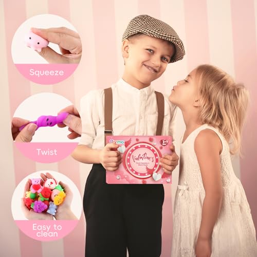 Garma 108PCS Valentines Gifts for Kids Valentines Gifts Cards with Mochi Squishies Toys and Sticky Hands Mini Stress Relief Toys for Classroom Prize Exchange Boys Girls Party Favors Toys - Image 5