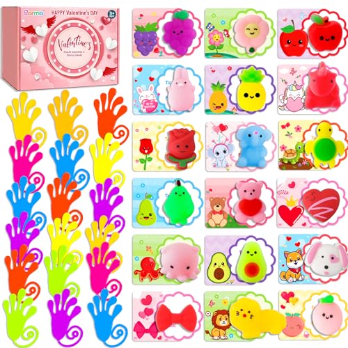 Garma 108PCS Valentines Gifts for Kids Valentines Gifts Cards with Mochi Squishies Toys and Sticky Hands Mini Stress Relief Toys for Classroom Prize Exchange Boys Girls Party Favors Toys - Image 1