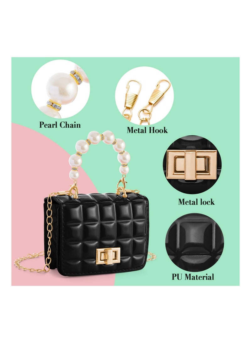 SYOSI Kids Purse Little Girls Candy Color PU Leather Bag Fashion Crossbody Cute Handbag Shoulder bag with Pearl Handle Gold Chain Presents for Children (Black) - Image 3