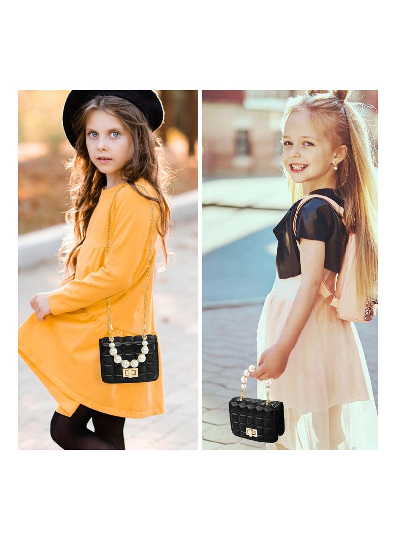 SYOSI Kids Purse Little Girls Candy Color PU Leather Bag Fashion Crossbody Cute Handbag Shoulder bag with Pearl Handle Gold Chain Presents for Children (Black) - Image 5