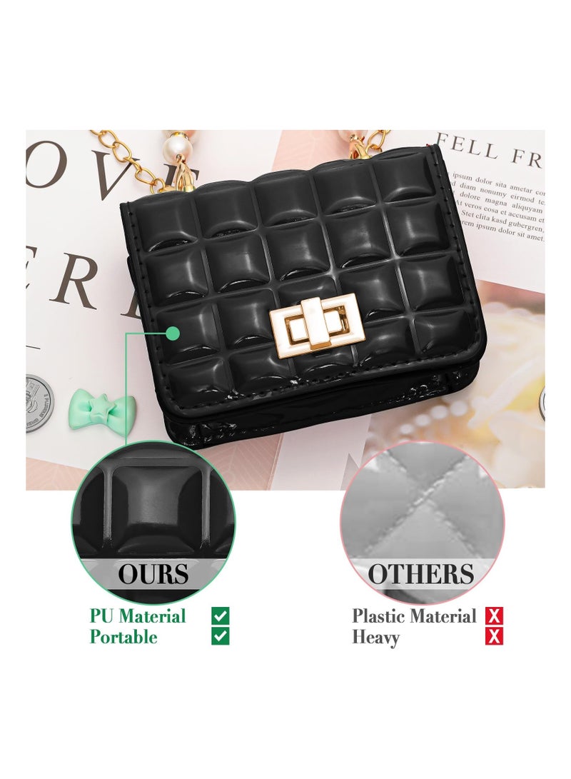 SYOSI Kids Purse Little Girls Candy Color PU Leather Bag Fashion Crossbody Cute Handbag Shoulder bag with Pearl Handle Gold Chain Presents for Children (Black) - Image 2