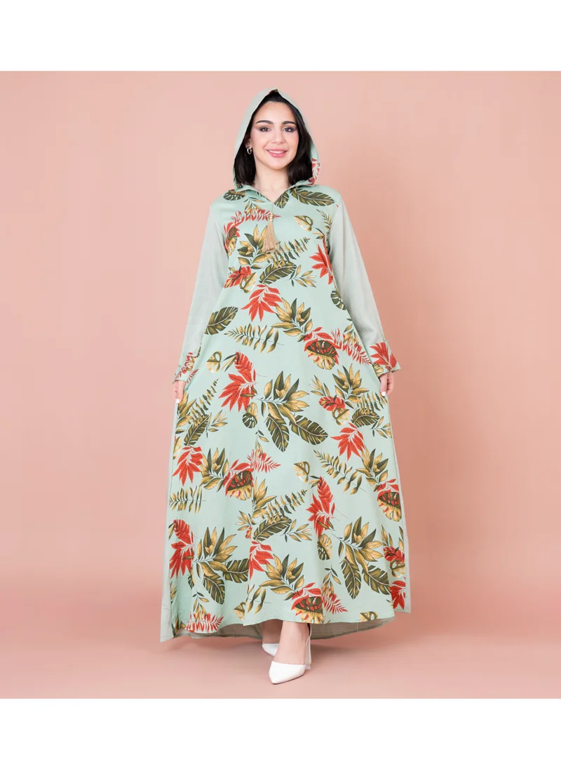 IKKXA Maghrebi Leaf Hooded Jalabiya IN1033 Green