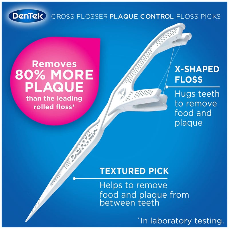 DenTek Cross Flosser Plaque Control Floss Picks, X-Shaped Floss, 75 Count, 3 Pack - Image 4