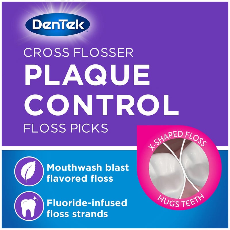 DenTek Cross Flosser Plaque Control Floss Picks, X-Shaped Floss, 75 Count, 3 Pack - Image 3