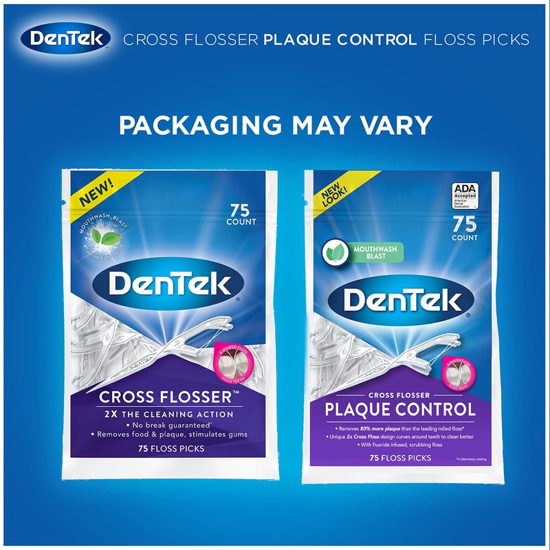 DenTek Cross Flosser Plaque Control Floss Picks, X-Shaped Floss, 75 Count, 3 Pack - Image 2