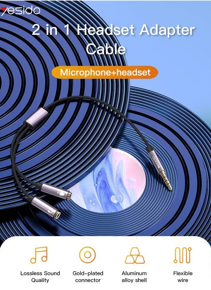 Yesido YAU28 30 cm 3.5mm Male Jack To Dual 3.5mm Female microphone headset  Audio Cable  - Image 2