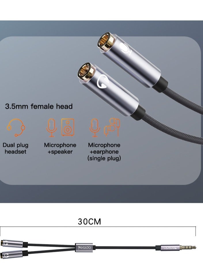 Yesido YAU28 30 cm 3.5mm Male Jack To Dual 3.5mm Female microphone headset  Audio Cable  - Image 3