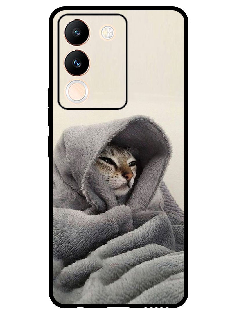 Theodor Protective Case Anti Scratch Shock Proof Bumper Cover For Vivo V29e Cat in Blanket - Image 1
