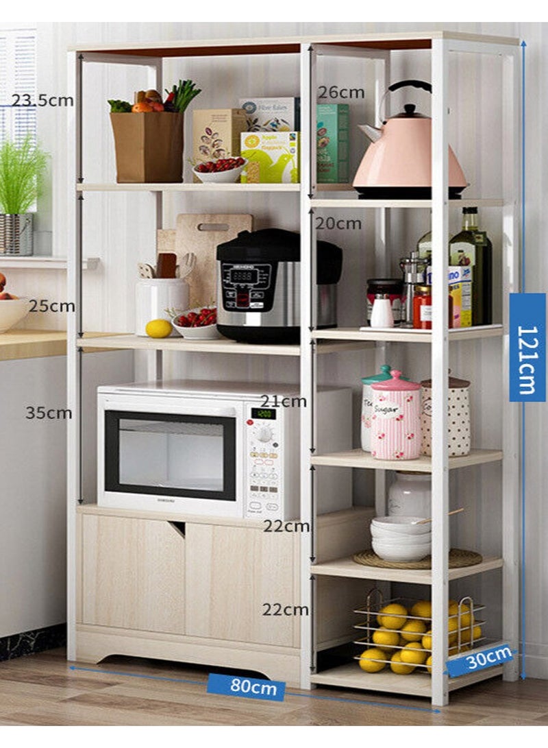 DubaiGallery Home Kitchen Shelf Rack with Storage Cabinet, Beige Multi Function Microwave Oven Stand,Multi-layer Wooden Kitchen Storage Shelf for Utensils,Spice,Vegetable, Fruit - Image 3