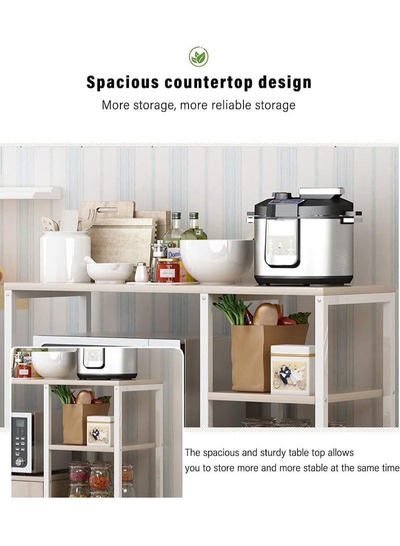 DubaiGallery Home Kitchen Shelf Rack with Storage Cabinet, Beige Multi Function Microwave Oven Stand,Multi-layer Wooden Kitchen Storage Shelf for Utensils,Spice,Vegetable, Fruit - Image 2