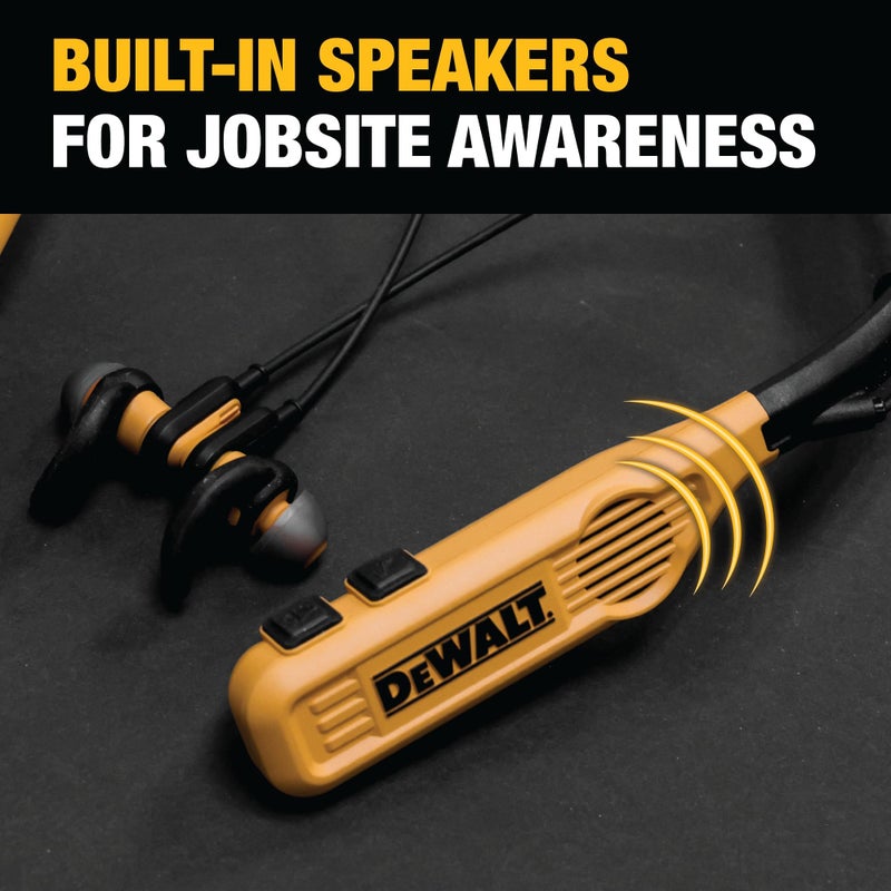 DEWALT Heavy Duty 2-in-1 Neckband Bluetooth Headphones w/Built-in Speakers, Jobsite Wearable Speaker & Around Neck Headphones, Wireless Bluetooth Headset, 60+ Hrs Hands-Free Music/Calls, Carry Pouch - Image 4