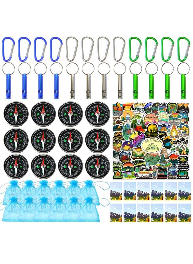 BANBALLON 110PCS Camping Happy Birthday Party Favors Gift Bag Kits with Camp Compass, Hiking Whistles Keychain Carabiner, Camping Stickers Decorations for Outdoor Camper Nature Adventure Exploration Supplies - Image 1