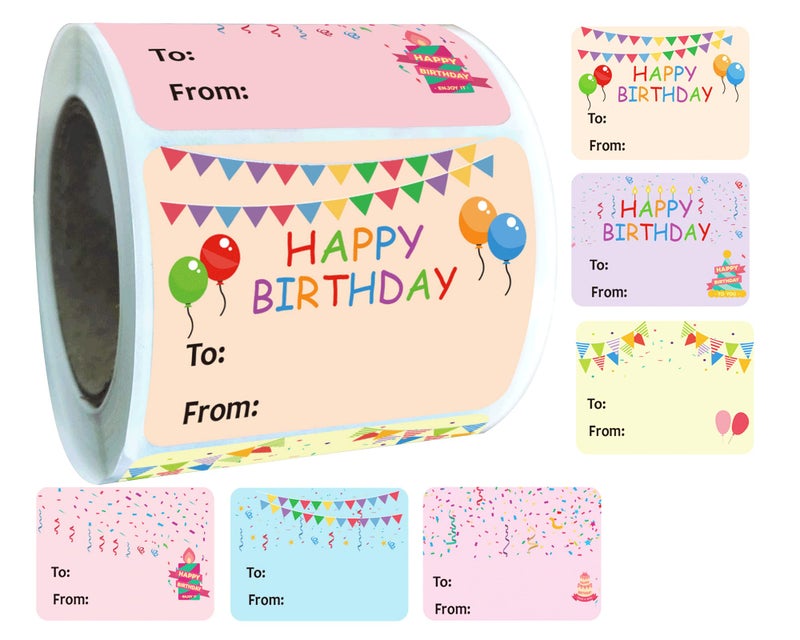 Happy Birthday Gift Tags Name Tags Stickers 15 x 2 Inch  Rectangle Christmas to from Labels Present Label Festival Birthday Stickers for Kids Party Favors Envelope Packages Seals 300 Pcs