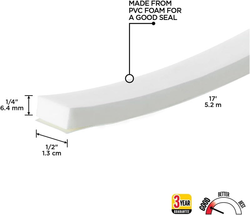 M-D Building Products 2758 Closed-Cell Weather-strip, 1/2 In W X 17 Ft L X 1/4 In T, White - Image 2