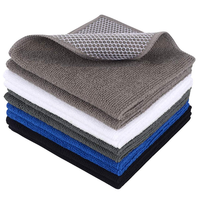 SINLAND Microfiber Dish Cloth for Wshing Dishes Dish Washing Rags Best Kitchen Washcloth Cleaning Cloths Poly Scour Side 12inchx12inch 5 Color Assorted 10 Pack