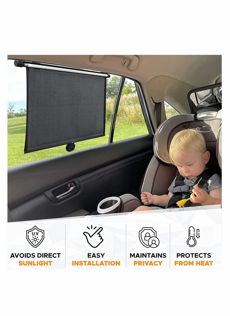 KASTWAVE - Car Side Window Sun Shade (2 Pack) | Retractable Car Roller Sunshade for Kids, Pets | Baby Car Window Shades for UV and Sun Glare Protection | Car Window Blinds for Privacy Blackout 15"x17" - Image 1