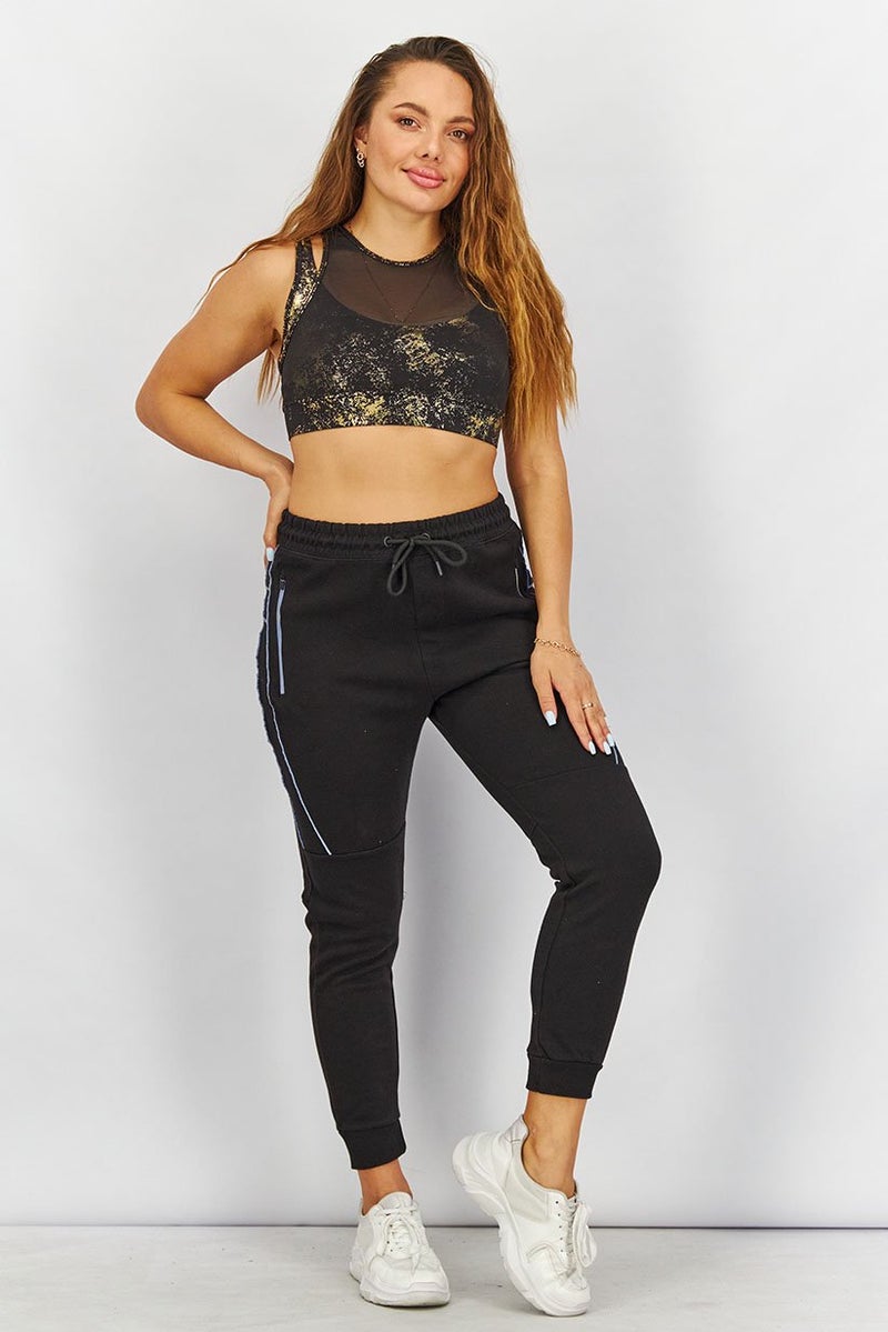 PUMA Women Sportswear Fit Sleeveless Training Sports Bra, Black and Gold  - Image 4