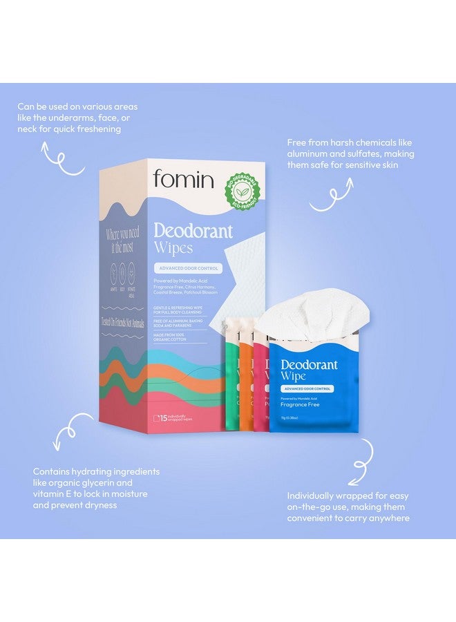 FOMIN FOMIN Acidified Travel Deodorant Wipes For Women & Men - 15 Count - Variety Pack - pH Balanced, Mini Deodorant Travel Size Wipes - Plastic-Free, Individually Wrapped Underarm Body Wipes - Image 3