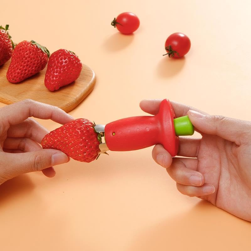 Air mingo Strawberry Huller Fruit Slicer Set, Red/Green, quick Remove Strawberry berry Stem Tool, Kitchen Tools and picnic Gadgets,（2packs) - Image 2